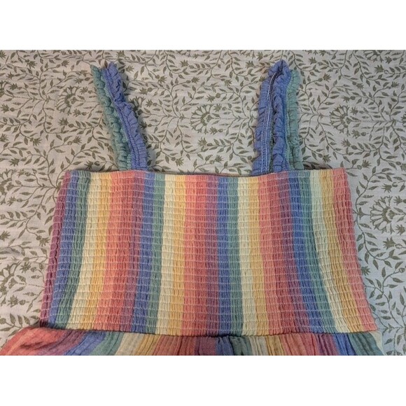 Marine Layer Maxi Dress Large Rainbow Stripe Smocked Tiered Sleeveless Boho - Picture 4 of 4